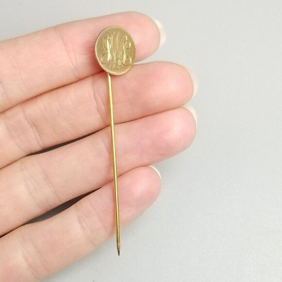 Vintage J.W.L Monogram Stick Pin, Round Gold Tone Unisex Brooch Initials Letters - Picture 8 of 9